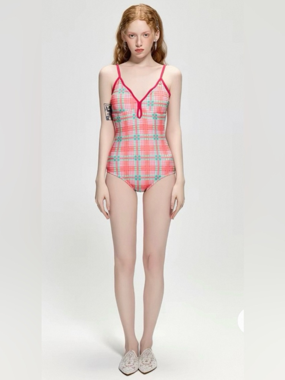 NWT Women’s Pink Plaid One-Piece Swimsuit - Classic Fit